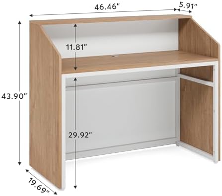 LITTLE TREE 47-Inch Reception Desk with Counter, Oak Front Desk Reception Room Table, Retail Counter for Checkout, Modern Welcome Desk for Lobby, Office, Beauty Salon