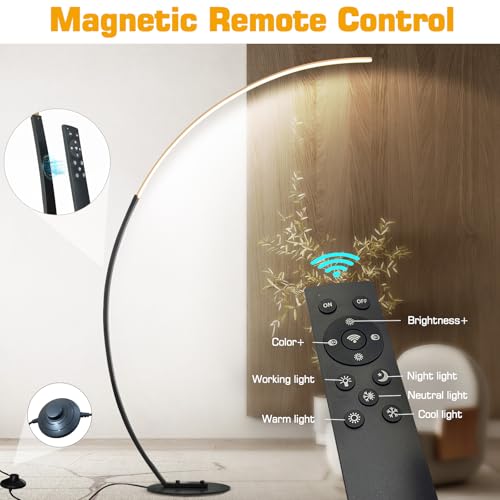 Modern LED Arc Floor Lamp Dimmable,Black Gold Arched Floor Lamp Standing Lamp with Remote for Living Room Bedroom Office Corner