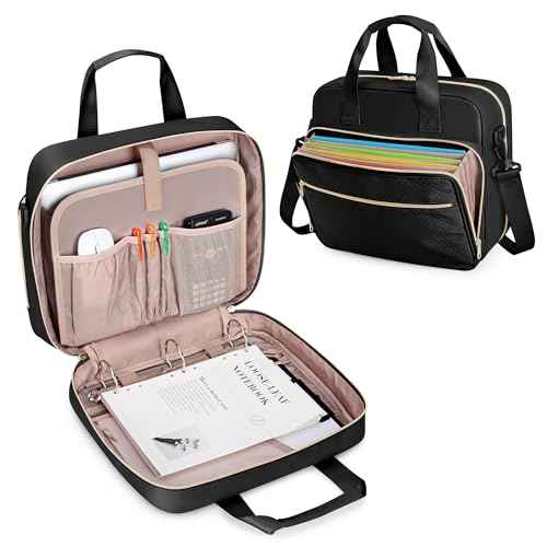 3 Ring Zipper Binder 2 Inch, Accordion File Organizer with Shoulder Strap, Zip Up Binder with 500-Sheet Capacity, Black