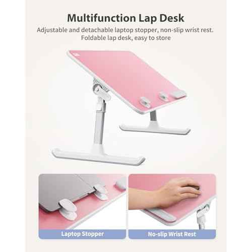 SAIJI Height & Angle Adjustable Laptop Stand for Bed, Lap Desk Bed Tray Table, Light Weight Foldable Portable Laptop Table for Couch Sofa Chair Floor Desk for Adults, Kids (Pink)