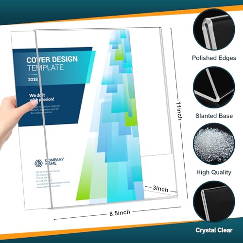 12 Pack Acrylic Sign Holders 8.5x11 Inches - L-Shape Vertical Menu & Photo Display Stand for Restaurants & Office - Clear Plastic Paper Stands