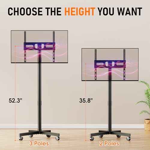 Mobile TV Cart Rolling TV Stand for 23-60 Inch LCD LED OLED Flat Curved Screens up to 88 lbs, Height Adjustable Portable TV Cart with Locking Wheels, Outdoor TV Stand Mount, Max VESA 400x400mm, Black