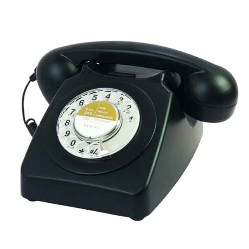 Black Landline Phone Corded Rotary Dial Telephones 1980'S Classic Old Style Retro Desk Phone Home Office School Hotel