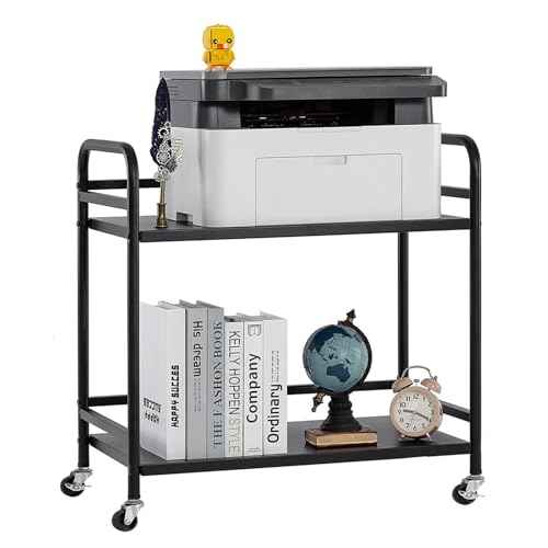 HDANI 2 Tier Under Desk Printer Stand with Storage,Microwave Storage Rack,Metal Rolling Printer Cart with Wheels for Home Office,Utility Storage Cart and Stand,Black
