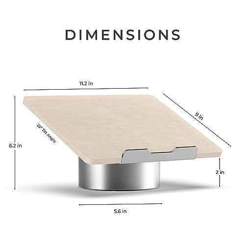 HumanCentric Laptop Riser for Desk in Maple Wood Top and Space Gray Aluminum Base, Compatible with MacBook and Other Laptops Up to 16 Inches, Ergonomic Computer Holder, 25-Degree Angle Tilt