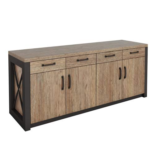 NBF Urban Work Office Credenza with Adjustable Shelves - Modern Buffet Cabinet with Storage - Credenza Storage Cabinet with 4 Drawers - Office Credenza with Gray Laminate (72" W x 21" D)