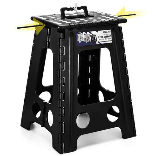 Delxo 17.5 Inch Folding Step Stool,Foldable Stool for Adults with Safety Lock,Portable Collapsible Plastic Step Stool,Non Slip Folding Stools for Kitchen Bathroom Bedroom Up to 400LBS,(Black 1PC)