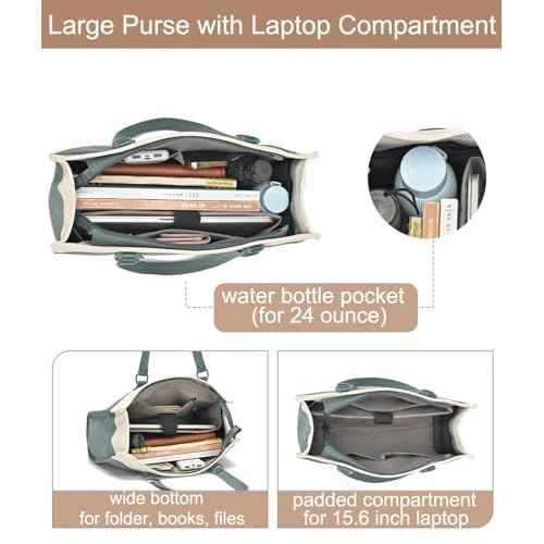 Barsine Women Laptop Tote Bag for Work Lightweight 15.6 Inch Canvas Two-Tone Satchel Handbag Purse