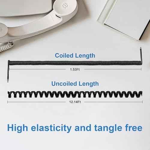 2 Pack Phone Cord for Landline, 12Ft Uncoiled Telephone Cords for Landline Phones, Handset Cord Universally Compatible, Black
