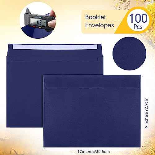 Crtiin 100 Pcs 9 x 12 Open End Booklet Envelopes 80 lb 120gsm Catalog Envelopes with Closure for Mailing Catalog Financial Document Magazine Pamphlet Business(Navy)