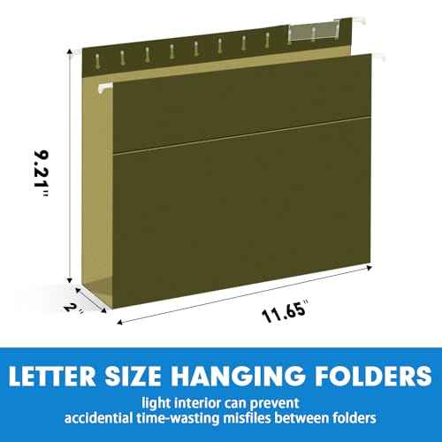 Extra Capacity Hanging File Folders, RAZCC 60 Pack Letter Size Reinforced Hanging Folders with Heavy Duty 2 Inch Expansion for Bulky Files, Filing Cabinet, Adjustable Tabs, Green