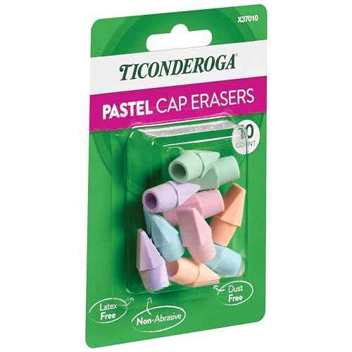 Ticonderoga Pencil Cap Erasers, Assorted Pastel Colors, 10 Count