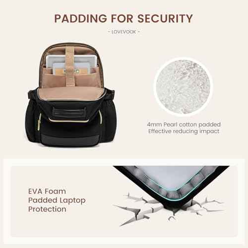 LOVEVOOK Laptop Backpack for Women with Pouch Pocket for Large Capacity Cup,15.6 Inch Laptop Computer Bag Travel Backpack Purse,Waterproof Work Business Backpack College Teacher Bags,Black