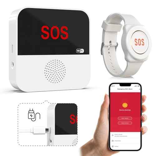 SanJie WiFi Rechargeable Care Alert System - Emergency Call Button & Caregiver Pager for Seniors/Elderly/Patients, 1 Watch + 1 Receiver, 2.4GHz WiFi Support (Home Use)
