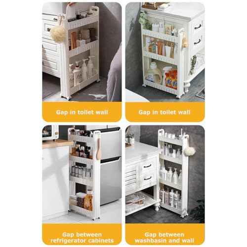 3.54 Slim Storage Cart Durable Bathroom Organizer Slide Out Storage Cart Rolling Utility Cart Slide Out Organizer Narrow Shelf Rack for Kitchen Bathroom Study Office