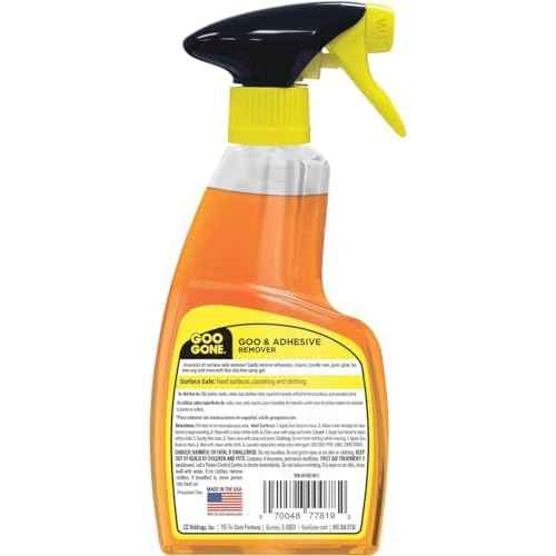 Goo Gone Adhesive Remover Spray Gel ? Safe Glue and Sticker Remover for Labels, Tape Residue, Grease, Tar, Gum, Crayons, Candle Wax, Tree Sap, & Makeup on Hard Surfaces, Carpets, and Fabrics, 12 oz