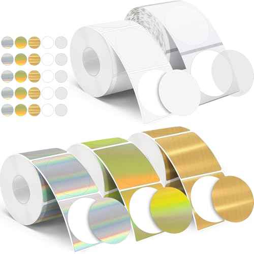 2500 Pcs 2 Inch Circle Thermal Sticker Labels Self Adhesive Round Direct Thermal Labels Multipurpose Printer Stickers for DIY Logo Design, Qr Code, Name Tag(Holographic Color)