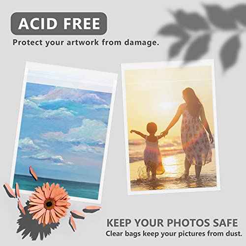 50 Pack Acid-Free Crystal Clear Sleeves Storage Bags for 8.5x11 Art Prints/Pictures/Photos/Framing Mat Mattes (Bag Size: 9"x11 3/7")