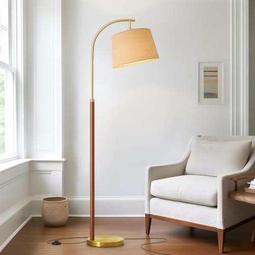 G-SAFAVA Mid Century Modern Wooden Floor Lamp with Red & Gold Finish, 62.5"