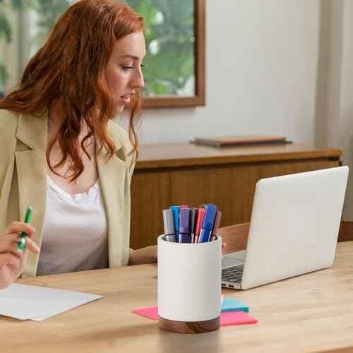 Pen Holder for Desk, Ceramic Pencil Organizer & Makeup Brush Holder, Office Decor and Desk Accessories£¬Perfect Office Organization,Teacher Supplies (White, Set / 1)