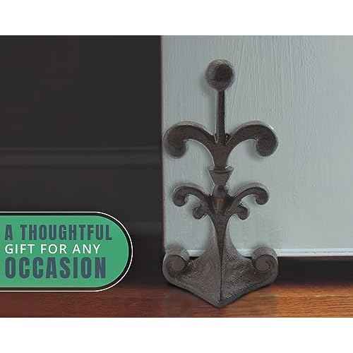 Fleur De Lis Cast Iron Door Stop ? One Decorative Wedge with Felt Bottom ? Antique Rust Brown ? 4" x 3.5" x 7.75"