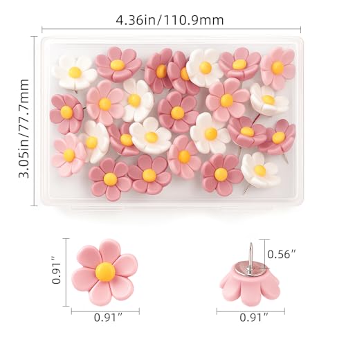 JIUZI 30-Pack Cute Flower Push Pins - Rust-Proof Metal Tips for Cork Boards & Photo Walls