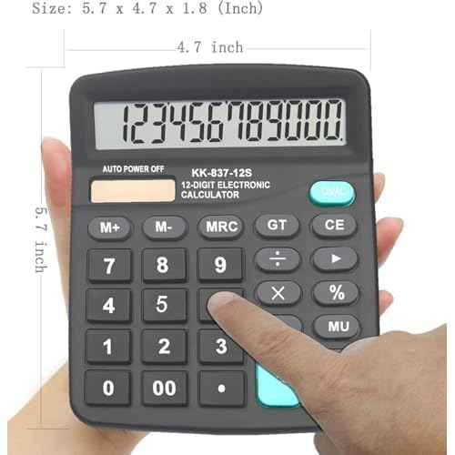 Calculators, Large Button Calculator with Angled LCD Display 12-Digit Dual Power Handheld Desktop Feature for Office, School, Home(Black, Pack of 5)