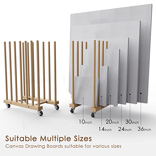 Art Storage Rack with Caster Wheels, Wood Storage Stand for Canvas Boards, Panel, Frame, Drawing Board, Printed Matter, Paper Pad, Backing Plate