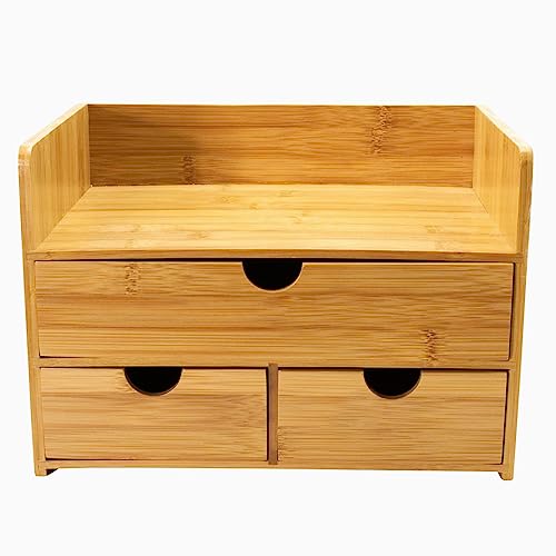 Sorbus Bamboo Desk Organizer - 3-Tier 100% Bamboo Desktop Organizers ? Mini Bamboo Desk Drawer Tabletop Storage Box Countertop Organization 3 Drawers & Shelf - Office, Makeup Vanity, Fully Assembled