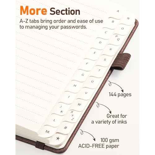 WEMATE Password Book with Alphabetical Tabs, Spiral Password Keeper Book for Seniors, Internet Password Notebook Password Journal Logbook Log in Detail, Small ? 4.7''x 6'' (Brown)