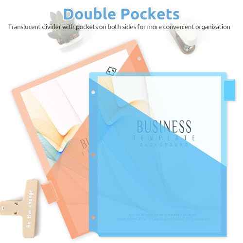 SKYDUE Binder Dividers with Tabs and Pockets,8 Tab Dividers for 3 Ring Binder, Plastic Binder Dividers with 2 Pockets & 16 Blank Labels, Blue