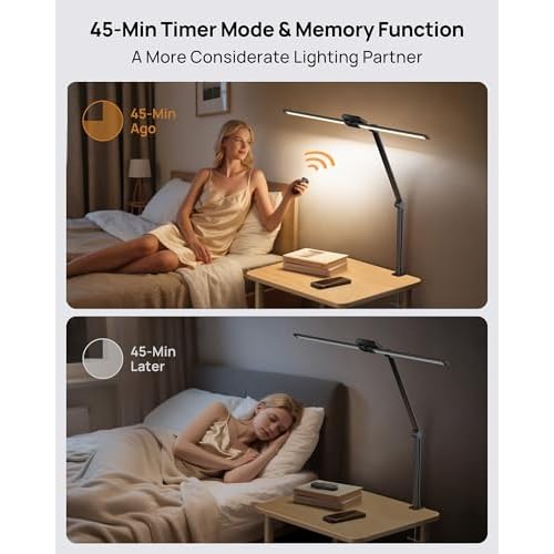 TROND LED Desk Lamp with Clamp, 29.55'' Tall Desk Light with Remote, 1500LM Bright Table Lamp, Swing Arm Clip on Light, Eye-Caring, Touch Control Dimmable for Home Office Monitor Reading Study Task
