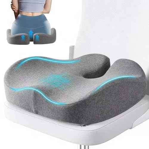 Seat Cushions for Office Chairs & Hip Pain Relief, Extra-Dense Coccyx Cushion with Sciatica Support, Ergonomic Design for Desk Chair, Car, Wheelchair, All-Day Comfort (Gray)