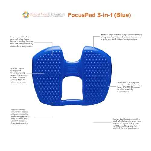 Special Needs Essentials FocusPad 3-in-1 | Blue Bouncy Chair | Sensory Foot Cushion | Therapy Tools for Kids and Adults with ADHD & Autism | Fidget Toys (Blue)