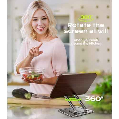 Book Stand for Reading, Adjustable Book Holder with 360¡ÆRotating Bases, Ergonomic Cookbook Stand Recipe Book Holder with Elastic Page Clips for Magazines, Tablets, Laptops