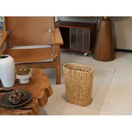 Wicker Trash Can,Bathroom Trash Can,Water Hyacinth Wicker Waste Basket for Bathroom,Handwoven Narrow Small Waste Basket for Bedroom,Office,5 Gallon