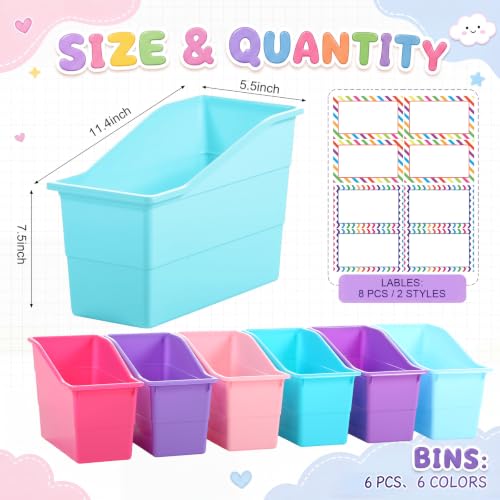 Blosssound Classroom Book Bins Set of 6 - Purple Pastel Storage Organization