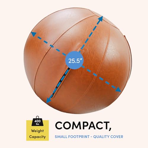 LifeSpan Fitness 25 Inch Yoga Exercise Ball Chair with Leather Comfort – Birthing Ball for Pregnancy & Office Balance