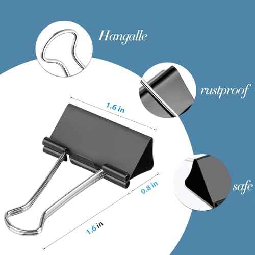 60 Pack Large Binder Clips 1.6 Inch, Binder Clips Large Size,Big Paper Clamps Clips, Clips for Paperwork, for Office and Home Supplies School, Black