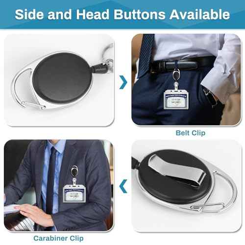 60 Pcs Badge Reels Retractable Bulk ID Badge Holders Retractable Lanyards with Carabiner Reel Clip for Keys, Badge Name Card Holder