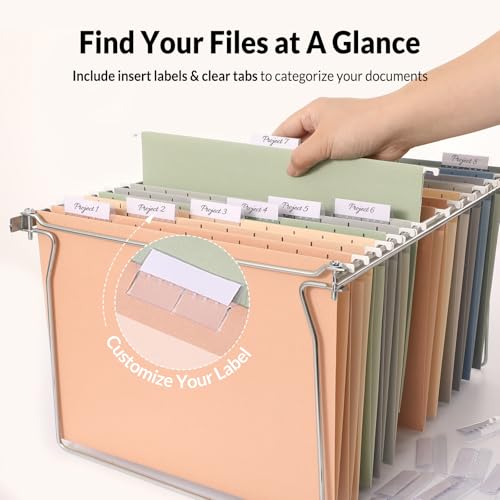 SUNEE Pastel Colors Hanging File Folders - Letter Size, 25 Pack with Tabs