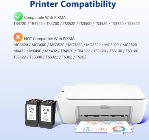 TECKKIN Replacement Ink Cartridges for Canon 275 XL & 276 XL, 2-Pack for Pixma TR4720 TS3522 TS3720