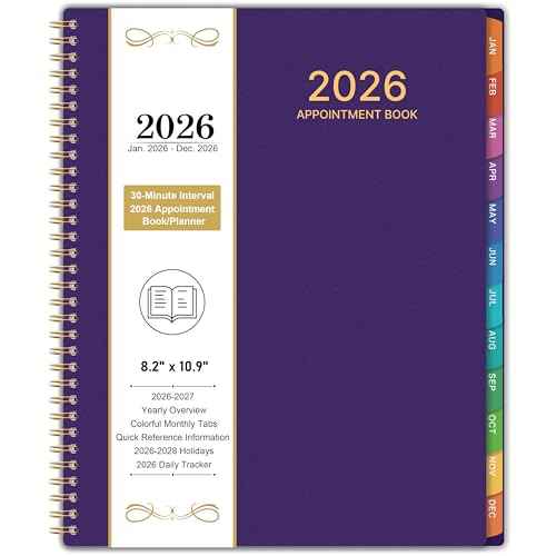2026 Appointment Book/Planner - 8.2" x 11", Daily Planner 2026 from Jan. 2026 - Dec. 2026, 2026 Daily Hourly Planner with 30-Minute Interval, 12 Monthly Tabs, Back Pocket