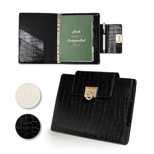 Luxury 5.8" x 8.3" Crocodile-Textured Faux Leather A5 Undated Planner Cover with 80 Sheets, Dividers, Metal Ballpoint Pen, Refillable 6-Ring Journal, Birthday and Mother's Day Gift