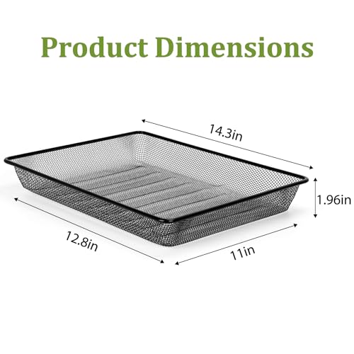 AZFUNN Black Rectangular Metal Mesh Desk Organizer - Paper Letter Tray, Office & Home Use