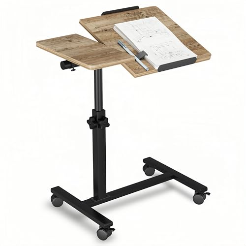 Overbed Table with Wheels Adjustable Height Beside Desk Rolling Hospital Over Bed Table Laptop Stand for Couch Tray Table Bed Sofa Side Table Computer Workstations-Coffee