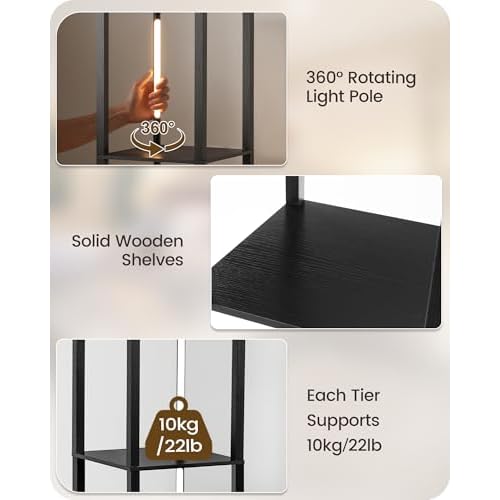 64.2" Display Shelf with Light, Modern Corner Floor Lampe with Shelves, LED Dimmable Standing Lamp with Remote for Living Room, Bedroom, Office, Adjustable CCT, Black Square B51LD05