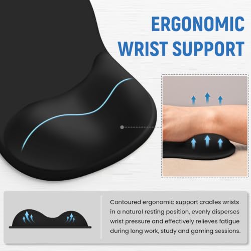 ZapDesk Black Ergonomic Mouse Pad with Gel Wrist Rest - Support & Comfort