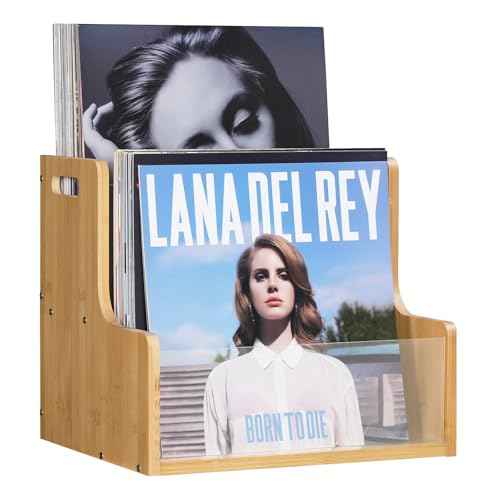 HOOBRO Vinyl Record Storage Crate, Stepped 2-Tier Record Crate, Album Storage Box, Visible Record Holder Crate with Handle, for Vinyl, Magazine, Folder, Album, Natural YL02CW01