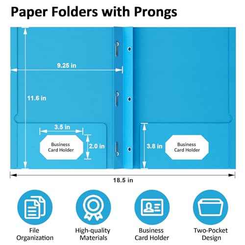 2 Pocket Folders with Prongs, 5 Pack Paper Folders with Pockets and Prongs, File Folders with Fasteners, Heavy Duty Two Pocket 3 Prong Folders for Office School Letter Size, 5 Bright Color